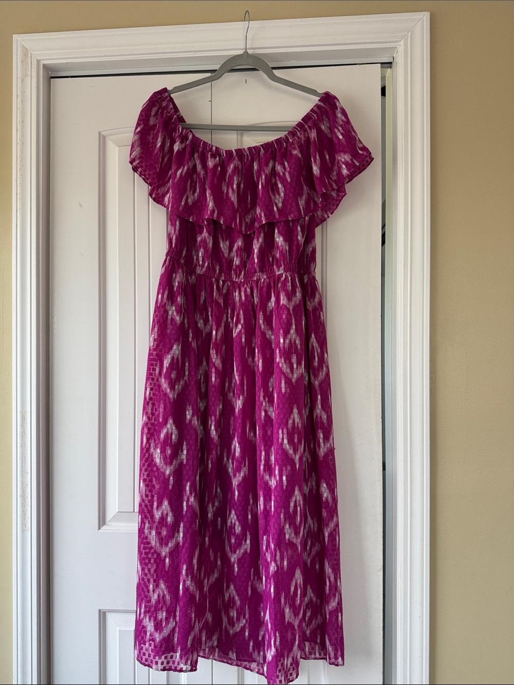 Lane Bryant Magenta Ikat Ruffle Neck Dress